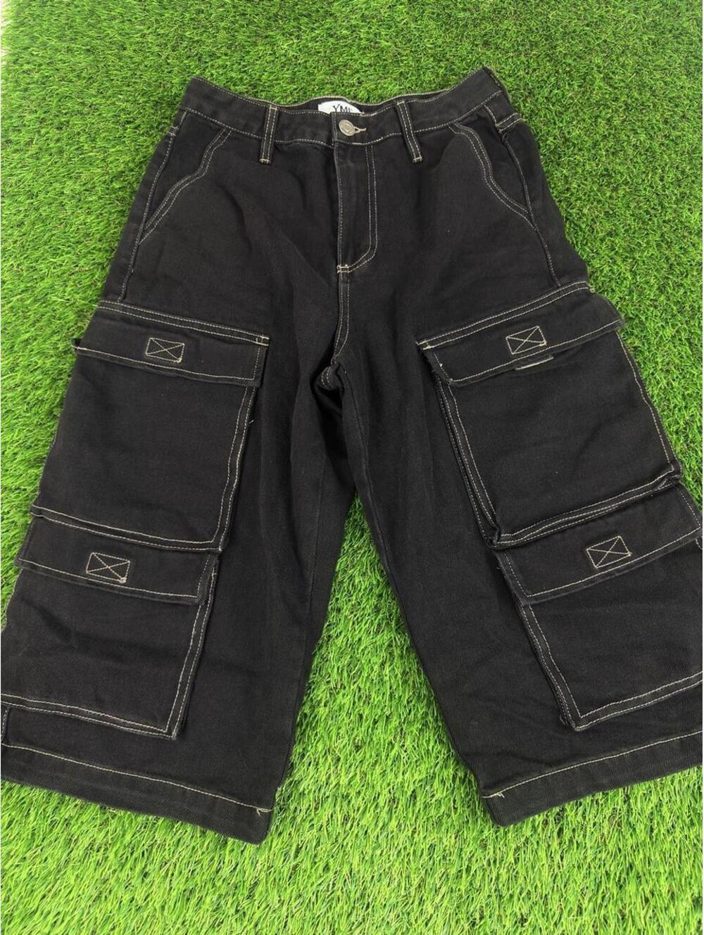 YMI Y2K Multi Pocket Cargo Jeans Black Contrast Stitch Size 5/27